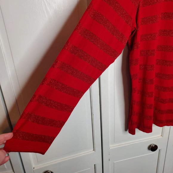 Talbots 2X Plus Size red Striped Long Sleeve T-Shirt Top Rounded Neckline - Picture 5 of 7